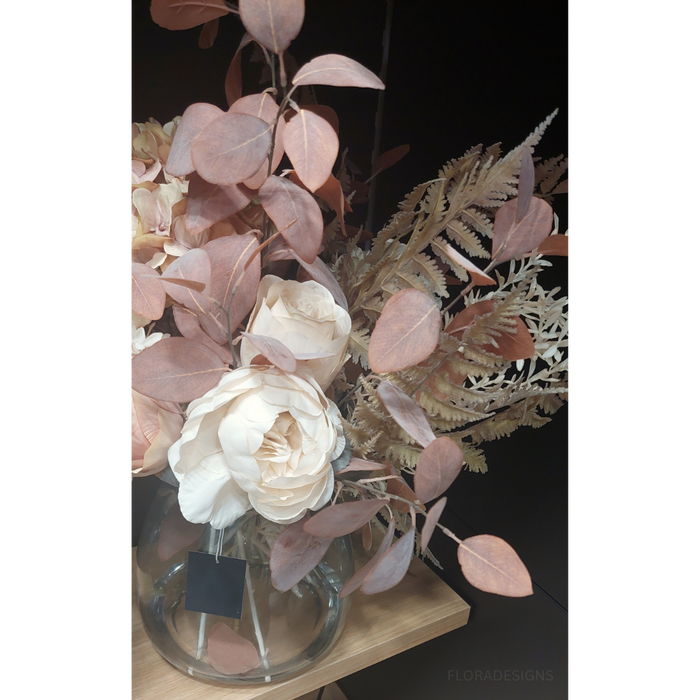 Hydrangea Rose Mix in Vase - Ivory Brown - 61cm
