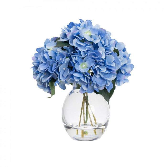 Hydrangea Mixed Arrangement in Glass Blue 27cm