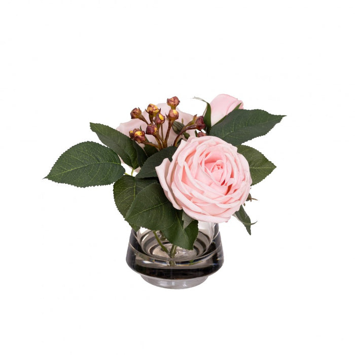 Rose Mixed Arrangement In Glass Pink 19cm Set of 2