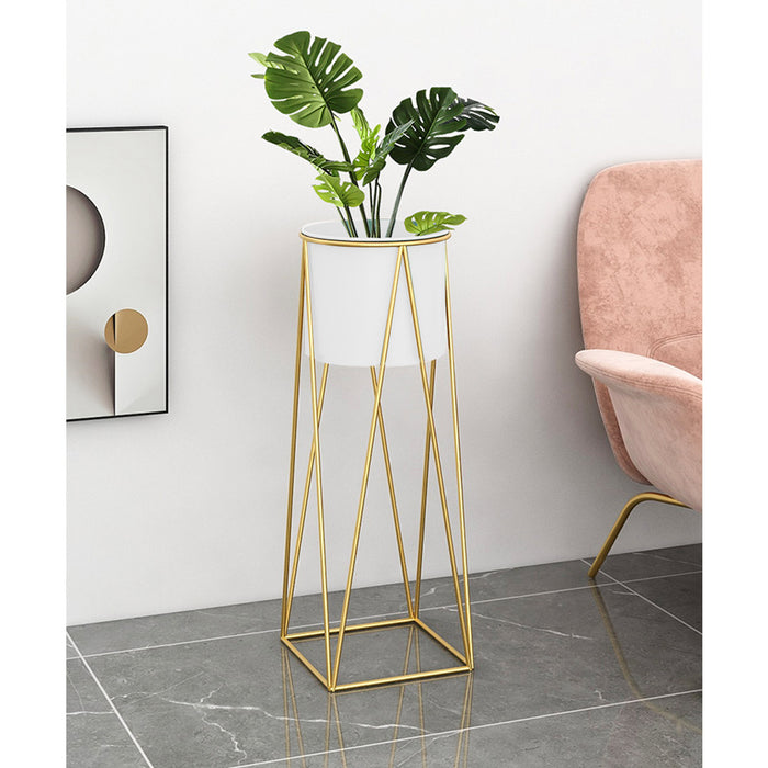 70cm Gold Metal Plant Stand with White Flower Pot Holder Corner Shelving Rack Indoor Display