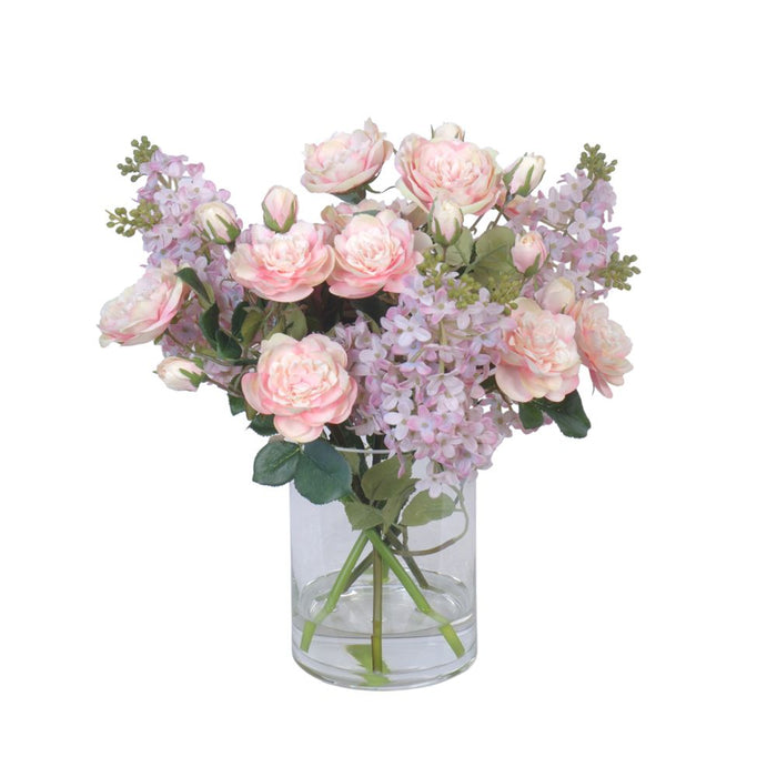 Lilac Mix In Glass Vase- Pink 35cm