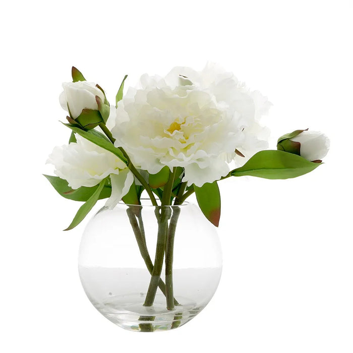 Peony Flowers White In Water Bowl- Pack of 2