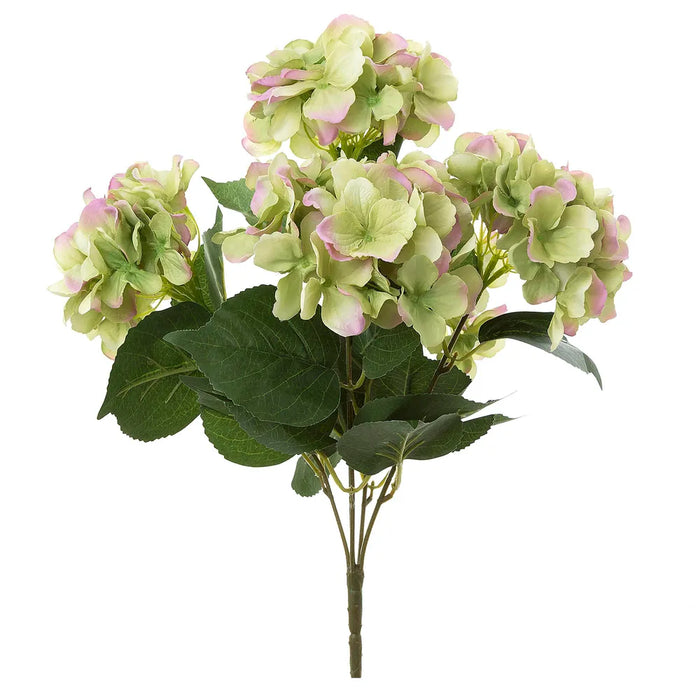 Hydrangea Bundle With Leaves Green & Pink 55cm Pack of 12