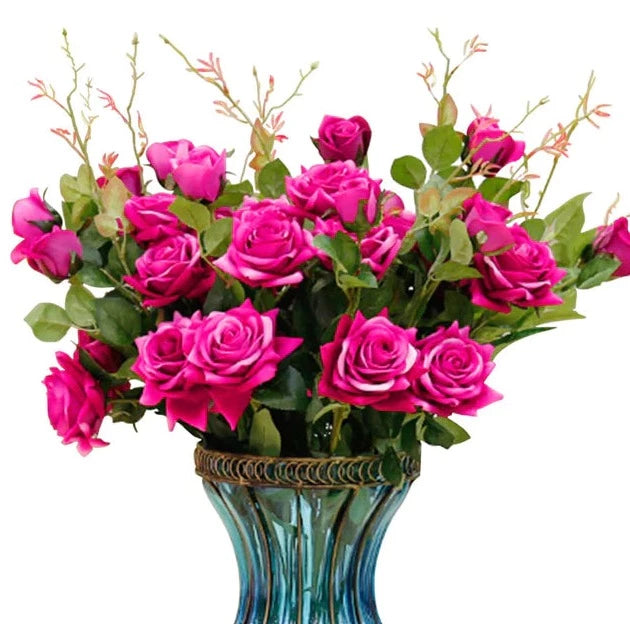 Artificial Silk Flower Fake Rose Bouquet Table Decor Dark Pink 85cm Pack of 12