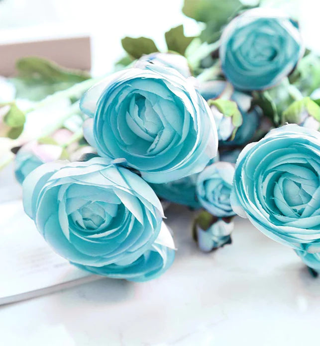 Artificial Silk Flower Fake Rose Bouquet Table Decor Blue 85cm Pack of 12