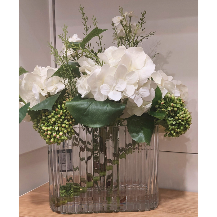 Hydrangea Larkspur Mix in Vase White 46cm