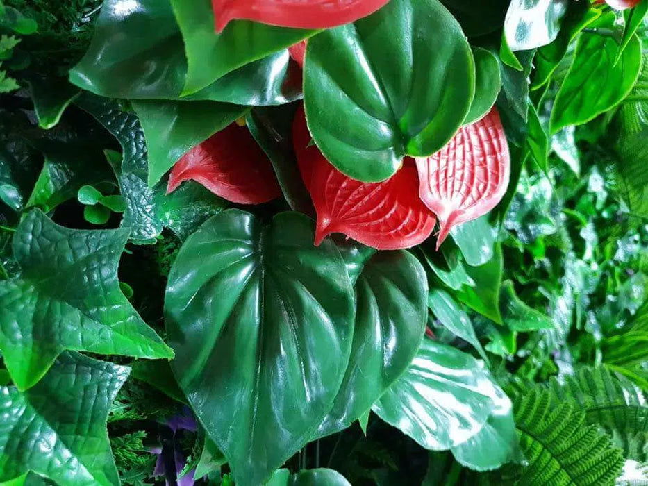 Artificial Luxury Red Anthurium Tropical Jungle Vertical Garden Green Wall UV Resistant 100cm x 100cm