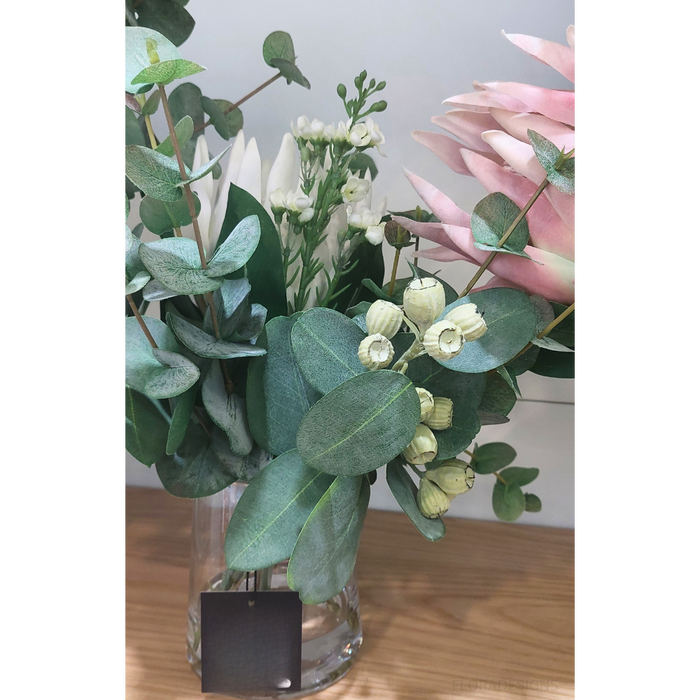Artificial Protea King Mix in Vase - White - 30cm