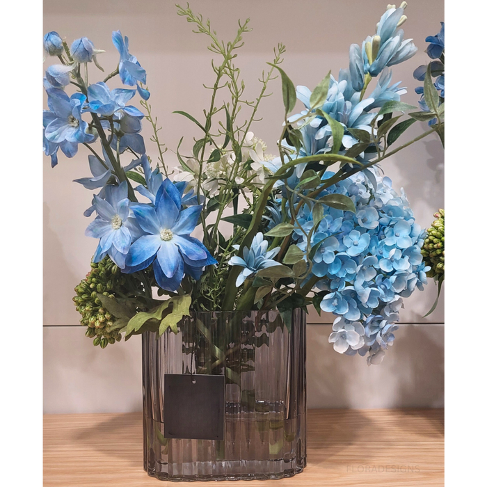 Hydrangea Delphinium Mix in Vase Blue White 45cm