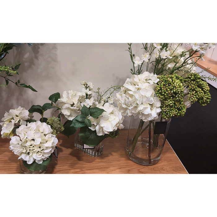 Hydrangea Larkspur Mix in Vase White 70cm