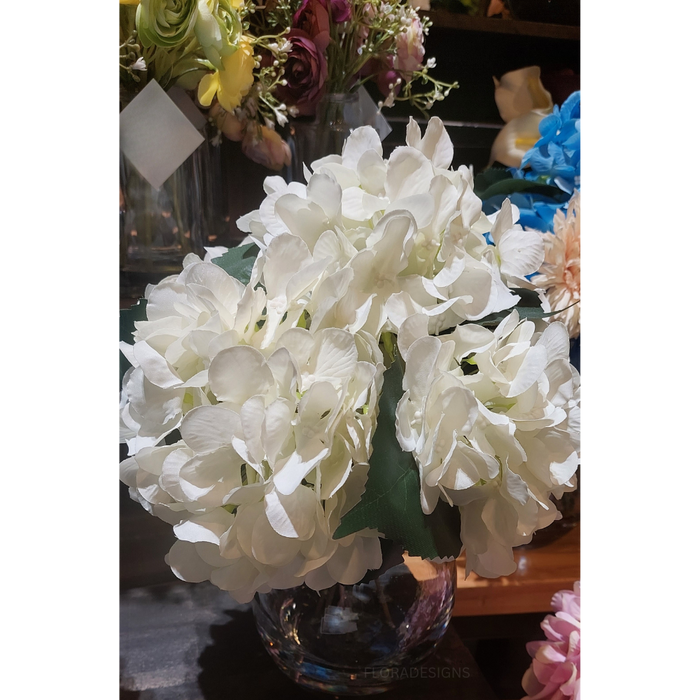 Hydrangea Mixed Arrangement in Glass White 27cm