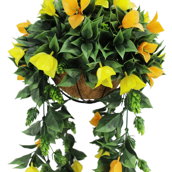 Artificial Hanging Basket Orange Yellow Bouganvillea 30cmx80cm - FLORA DESIGNS