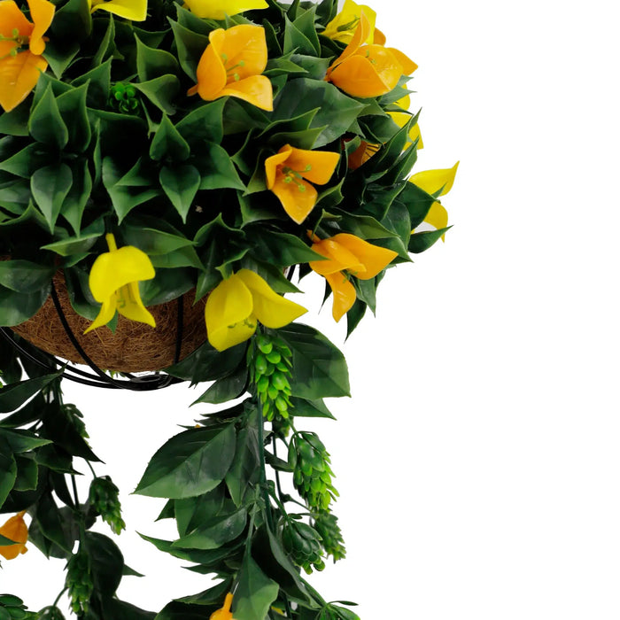 Artificial Hanging Basket Orange Yellow Bouganvillea 30cmx80cm - FLORA DESIGNS