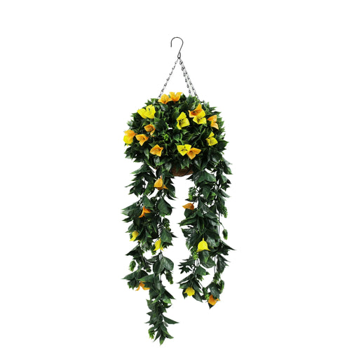Artificial Hanging Basket Orange Yellow Bouganvillea 30cmx80cm - FLORA DESIGNS
