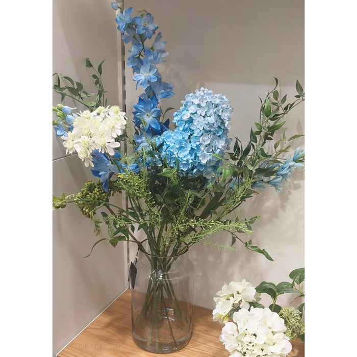 Hydrangea Delphinium Mix in Vase Blue White 86cm
