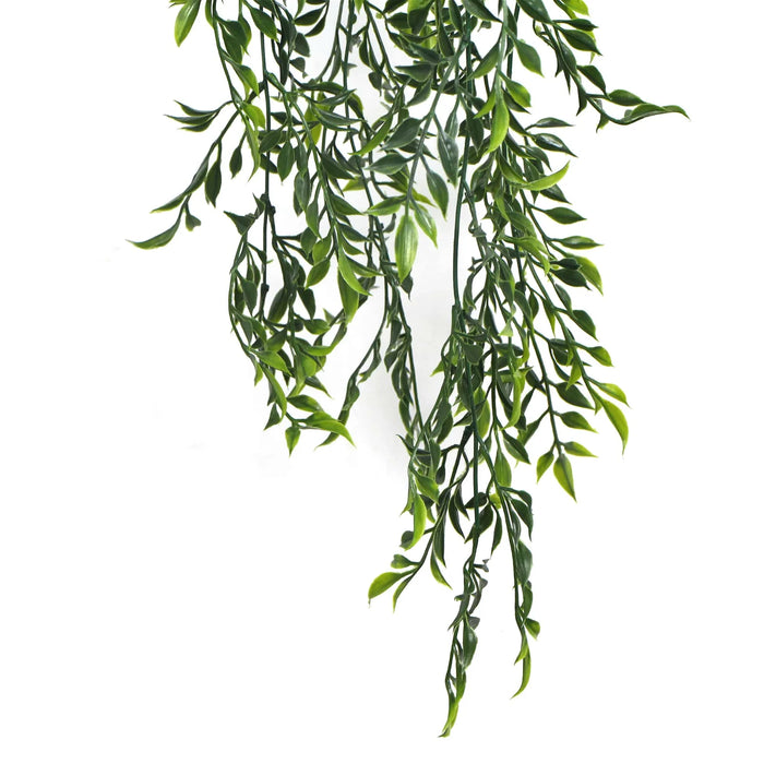 Hanging Ruscus Leaf Plant UV Resistant Green 130cm Set of 2