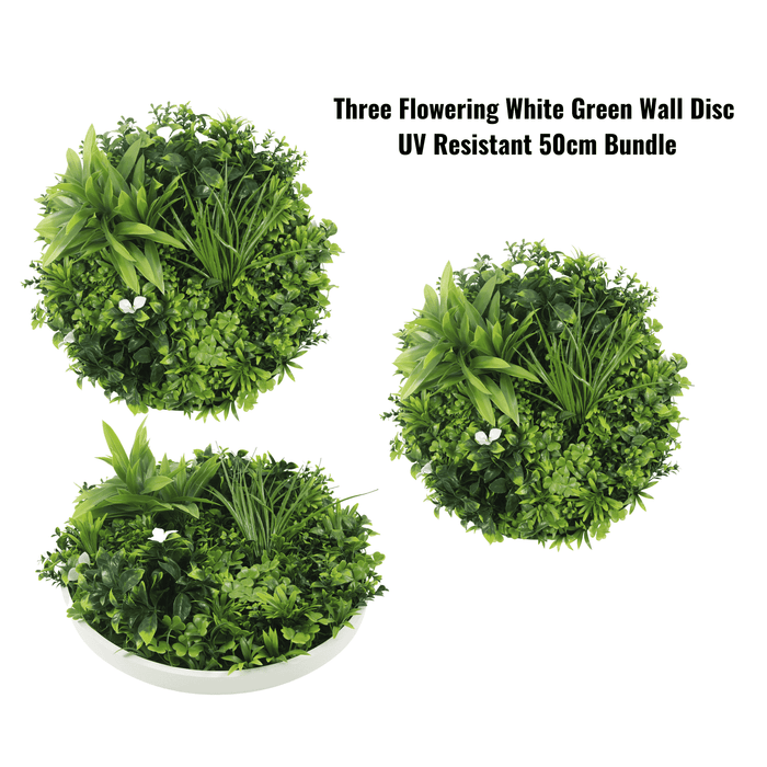 Three Flowering White Green Wall Disc Bundle 50cm - FLORA DESIGNS
