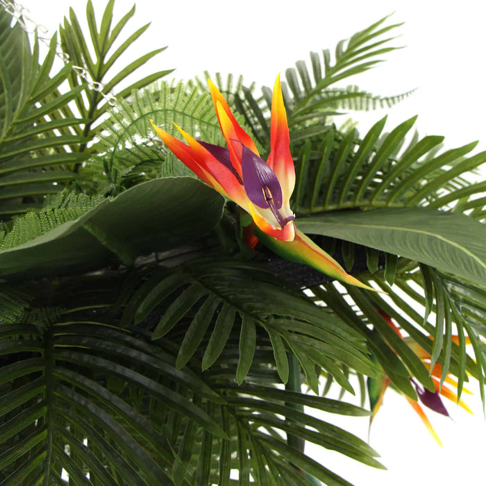 Artificial Hanging Plant Arrangement with Tropical Flowers in a Rectangular Arrangement Mesh + Foliage 100cmx30cm - FLORA DESIGNS