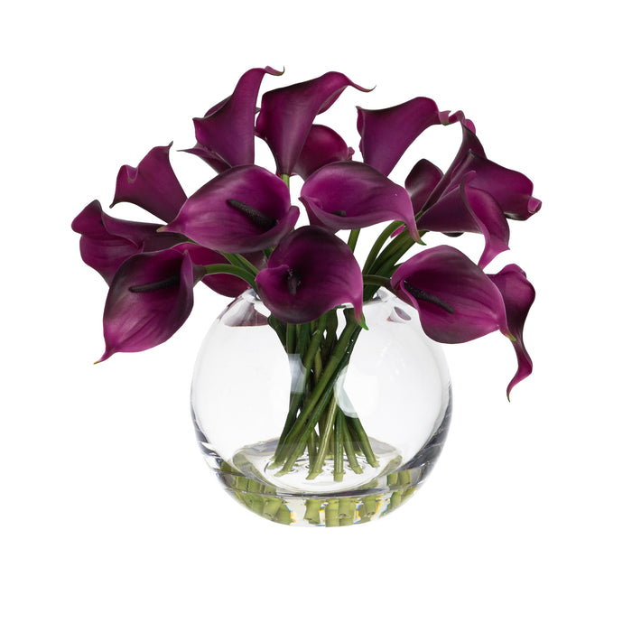 Calla Lily In Fishbowl Vase Plume Black - 27cm