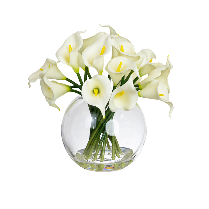 Calla Lily In Fishbowl Vase White - 27cm