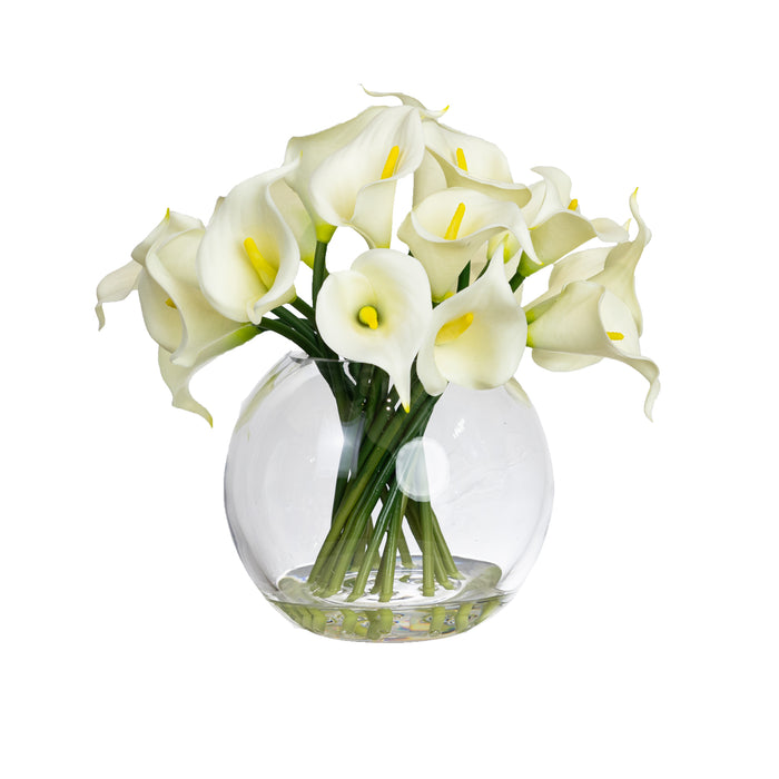 Calla Lily In Fishbowl Vase White - 27cm