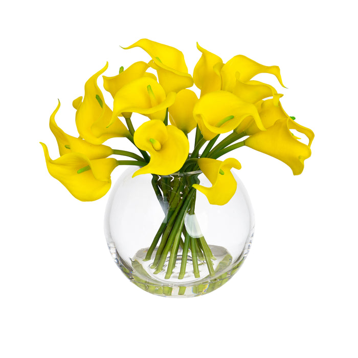 Calla Lily In Fishbowl Vase Yellow - 27cm