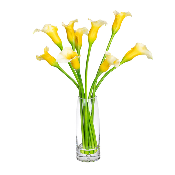 Calla Lily Yellow in Glass Vase - 60cm