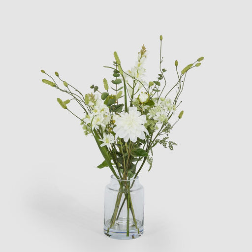Artificial Dahlia Eucalyptus Mixed Arrangement in Vase 60cm White - FLORA DESIGNS