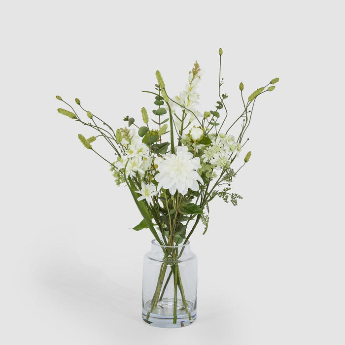Artificial Dahlia Eucalyptus Mixed Arrangement in Vase 60cm White - FLORA DESIGNS