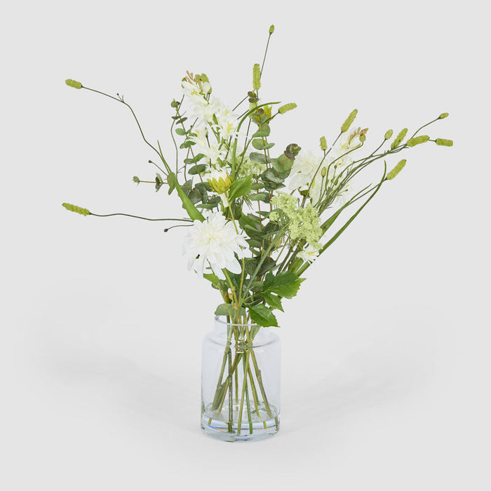 Artificial Dahlia Eucalyptus Mixed Arrangement in Vase 60cm White - FLORA DESIGNS