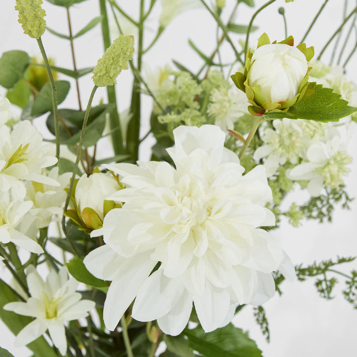 Artificial Dahlia Eucalyptus Mixed Arrangement in Vase 60cm White - FLORA DESIGNS