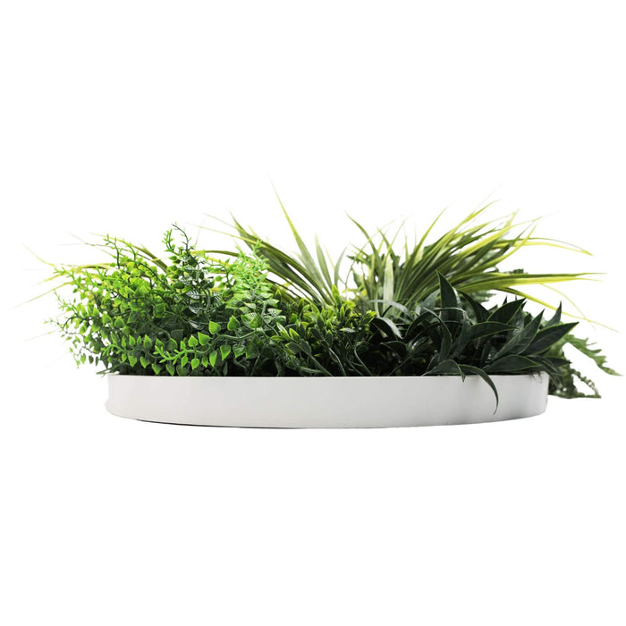 Slimline Artificial Green Wall Disc Art White Grassy 50cm - FLORA DESIGNS