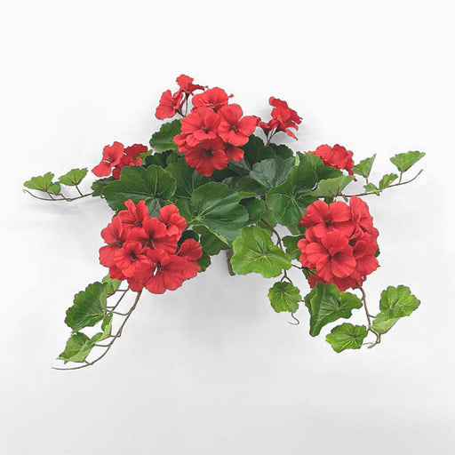 Artificial UV Trailing Geranium Bush Red 50cm Red - FLORA DESIGNS