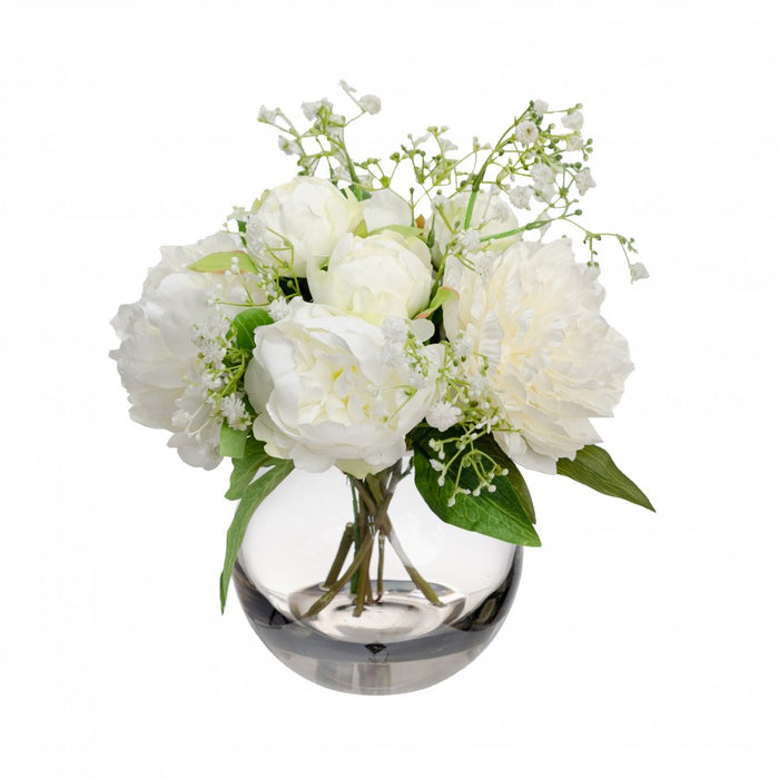 Peony Mixed In Fish Bowl- White 34cm