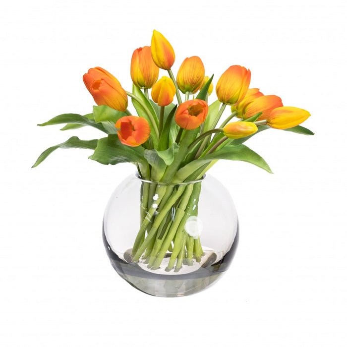 Tulip Arrangement In Fish Bowl Orange 29cm