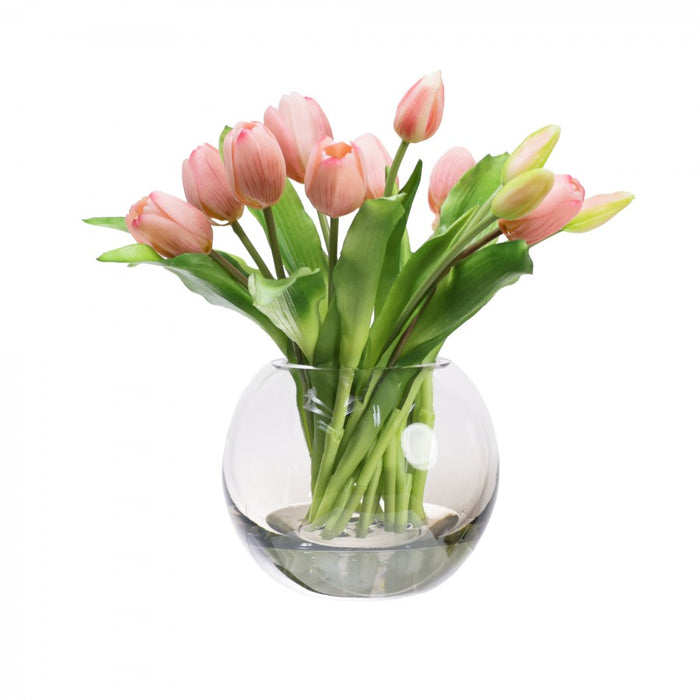 Tulip Arrangement In Fish Bowl Pink 29cm