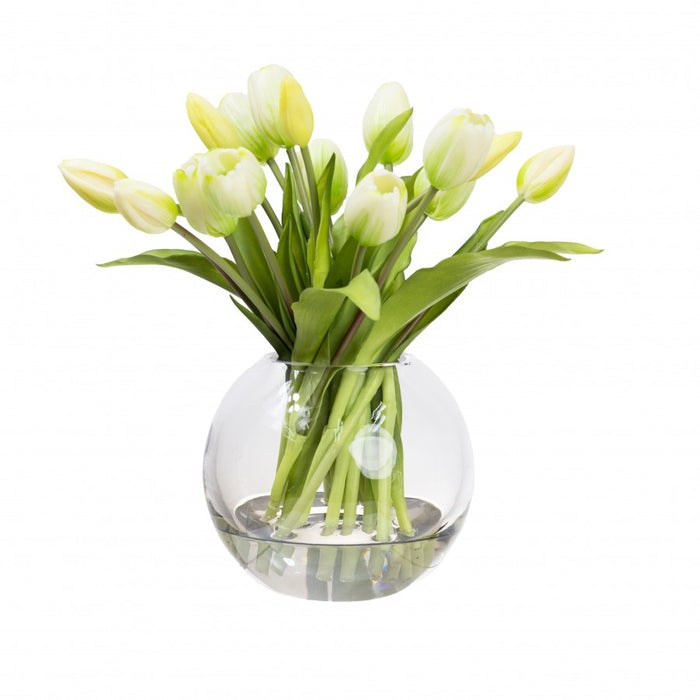 Tulip Arrangement In Fish Bowl White 29cm