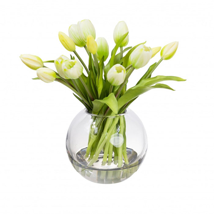 Tulip Arrangement In Fish Bowl White 29cm