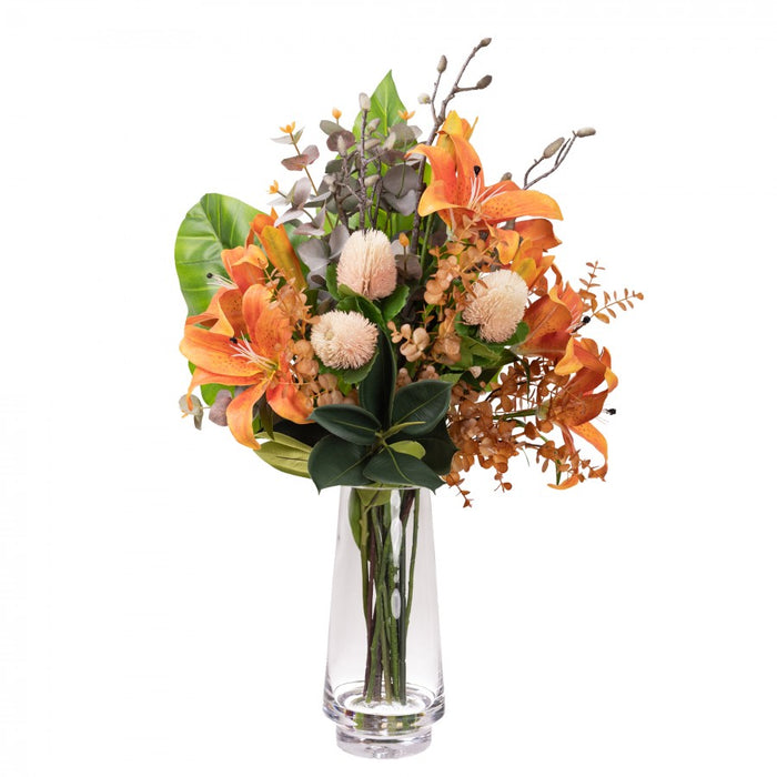 Lily Mixed Arrangement In Vase Orange - 80cm