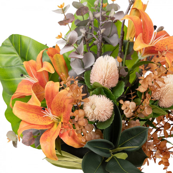 Lily Mixed Arrangement In Vase Orange - 80cm