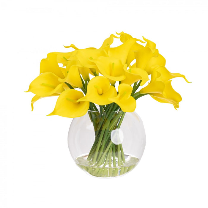 Calla Lily In Fishbowl Vase Yellow - 27cm