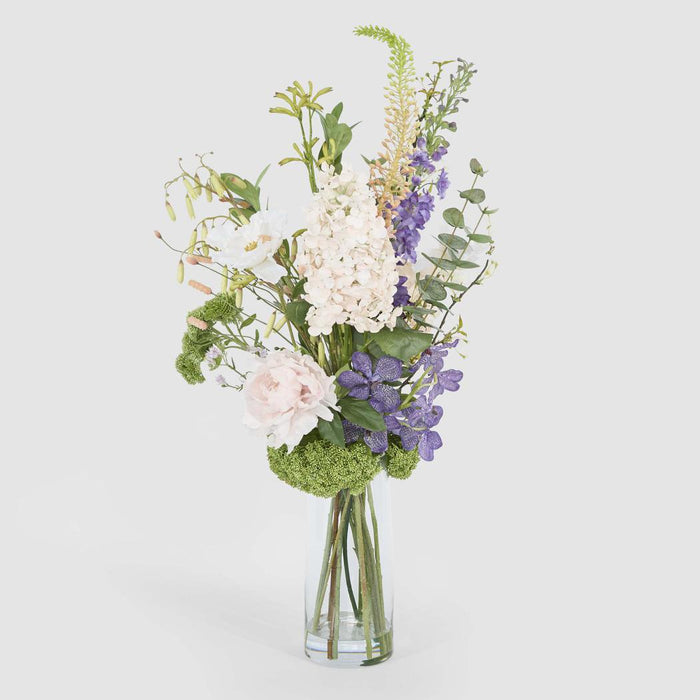 Artificial Hydrangea Delphinium Mixed Arrangement in Vase 110cm Multi-Colour - FLORA DESIGNS