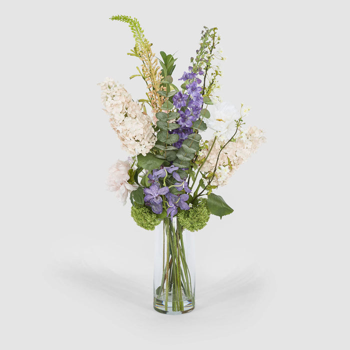 Artificial Hydrangea Delphinium Mixed Arrangement in Vase 110cm Multi-Colour - FLORA DESIGNS
