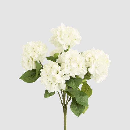 Artificial Hydrangea Bush with 7 Heads White 52cm White - FLORA DESIGNS
