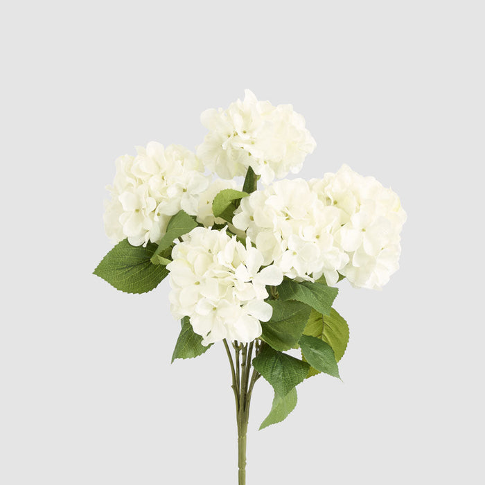 Artificial Hydrangea Bush with 7 Heads White 52cm White - FLORA DESIGNS