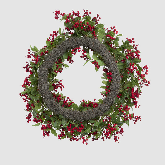 Holly Verdant Leaf Wreath Red 66cm