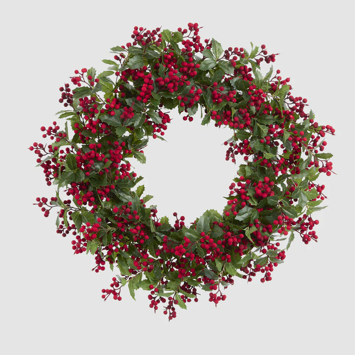 Holly Verdant Leaf Wreath Red 66cm