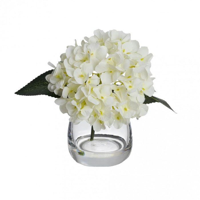 Hydrangea Flowers In Glass 20cm White Set of 2