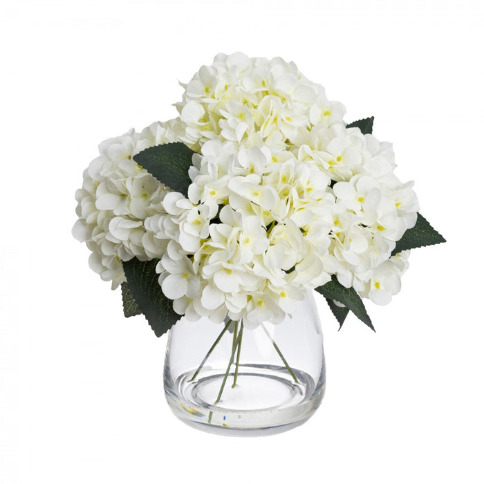 Hydrangea Flowers In Glass 30cm White