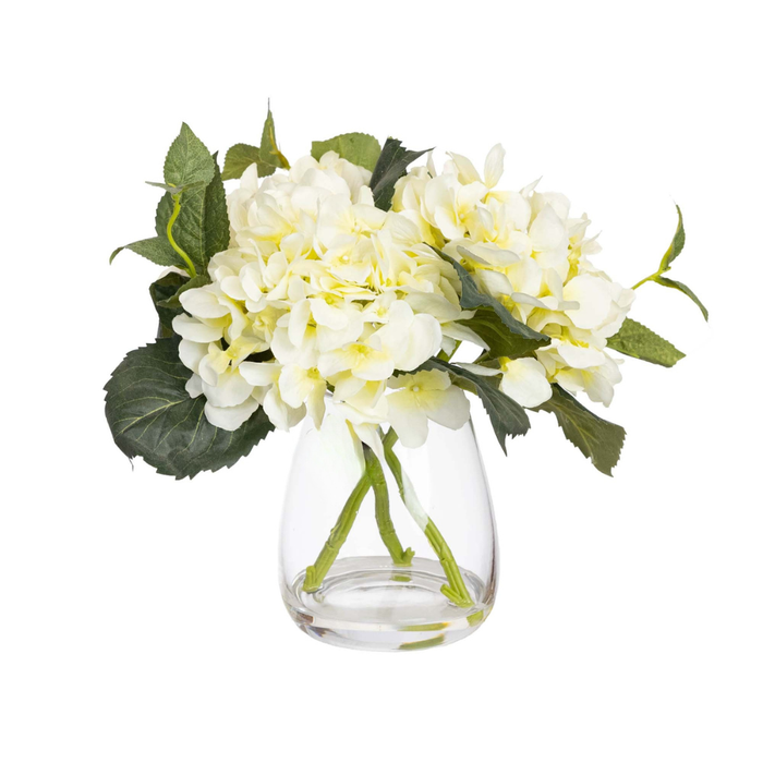 Hydrangea Flowers In Glass 30cm White